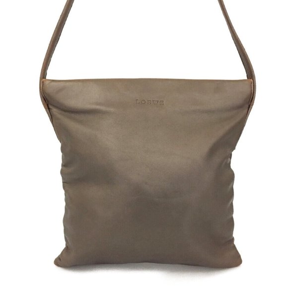 LOEWE Logo Beige Leather Shoulder Tote Bag/1F3289